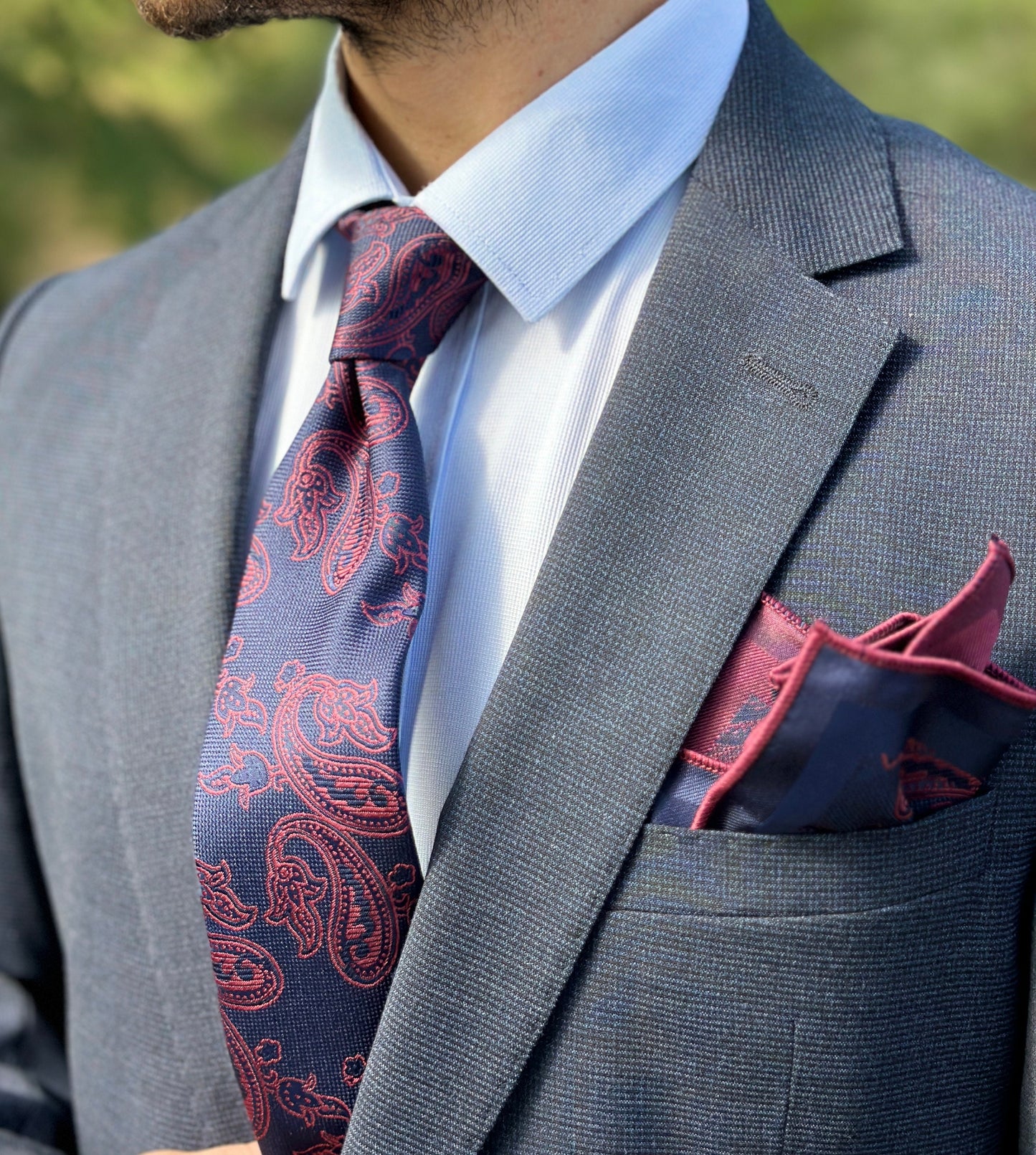 Silk Tie Set for Men - Wine and Navy. A Tie Exclusively Crafted for Gentlemen, Perfect for Every Occasion from Business Meetings to Dinners!
