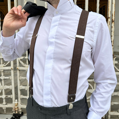 Custom Milky Brown Suspender with Chic White Polka Dots - Dark Brown with Caramel Polka Dots - Unique and Customizable Gift for Him.