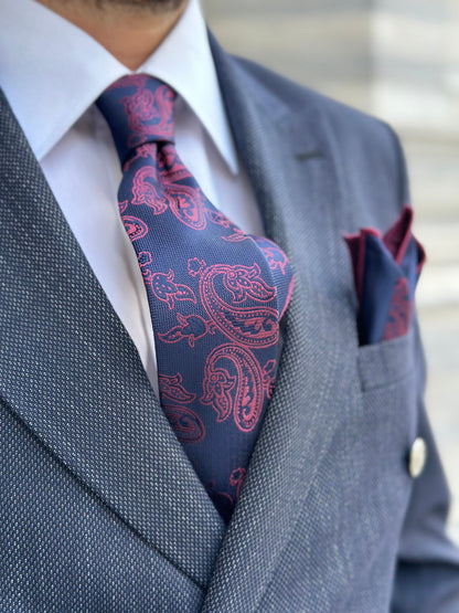 Silk Tie Set for Men - Wine and Navy. A Tie Exclusively Crafted for Gentlemen, Perfect for Every Occasion from Business Meetings to Dinners!