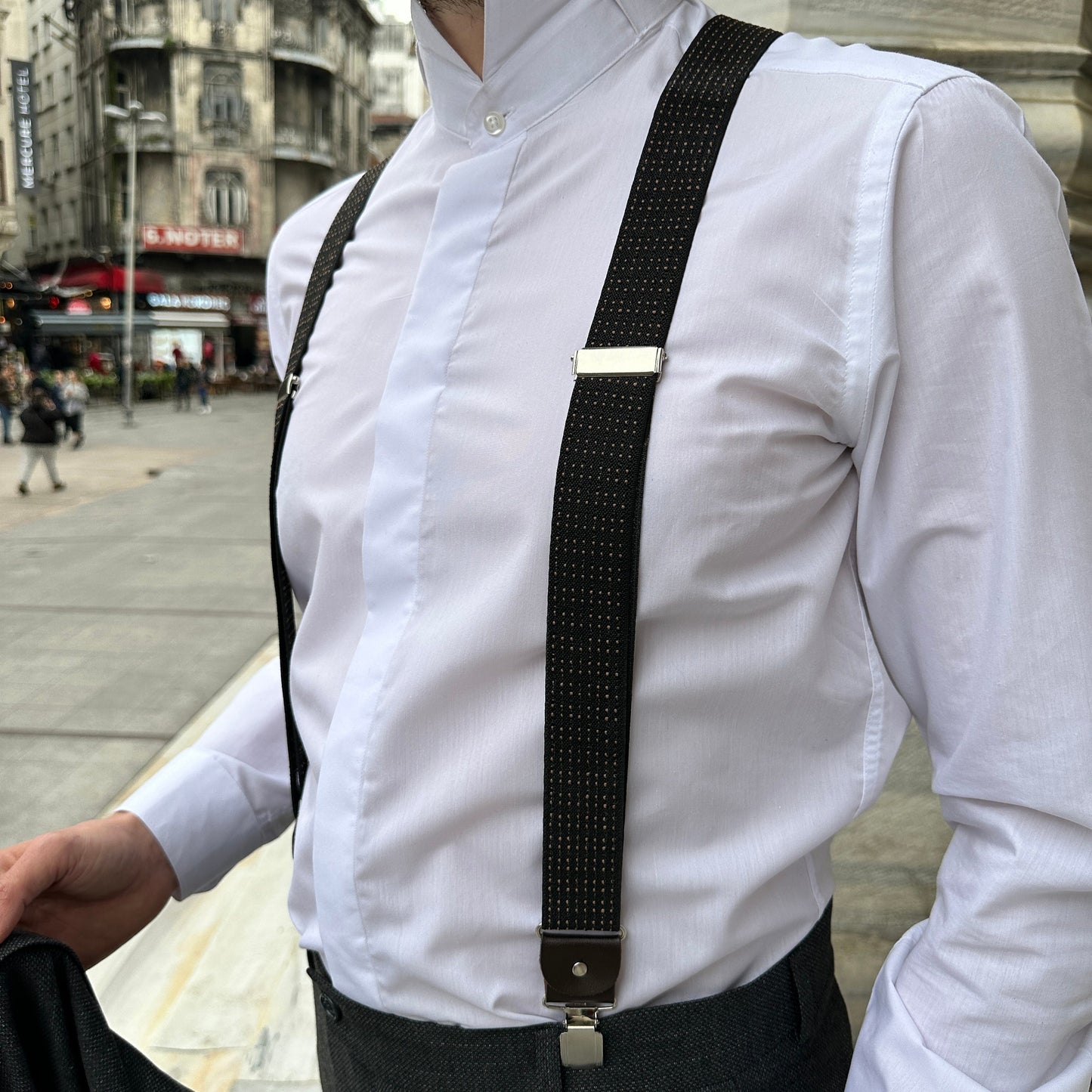 Custom Milky Brown Suspender with Chic White Polka Dots - Dark Brown with Caramel Polka Dots - Unique and Customizable Gift for Him.