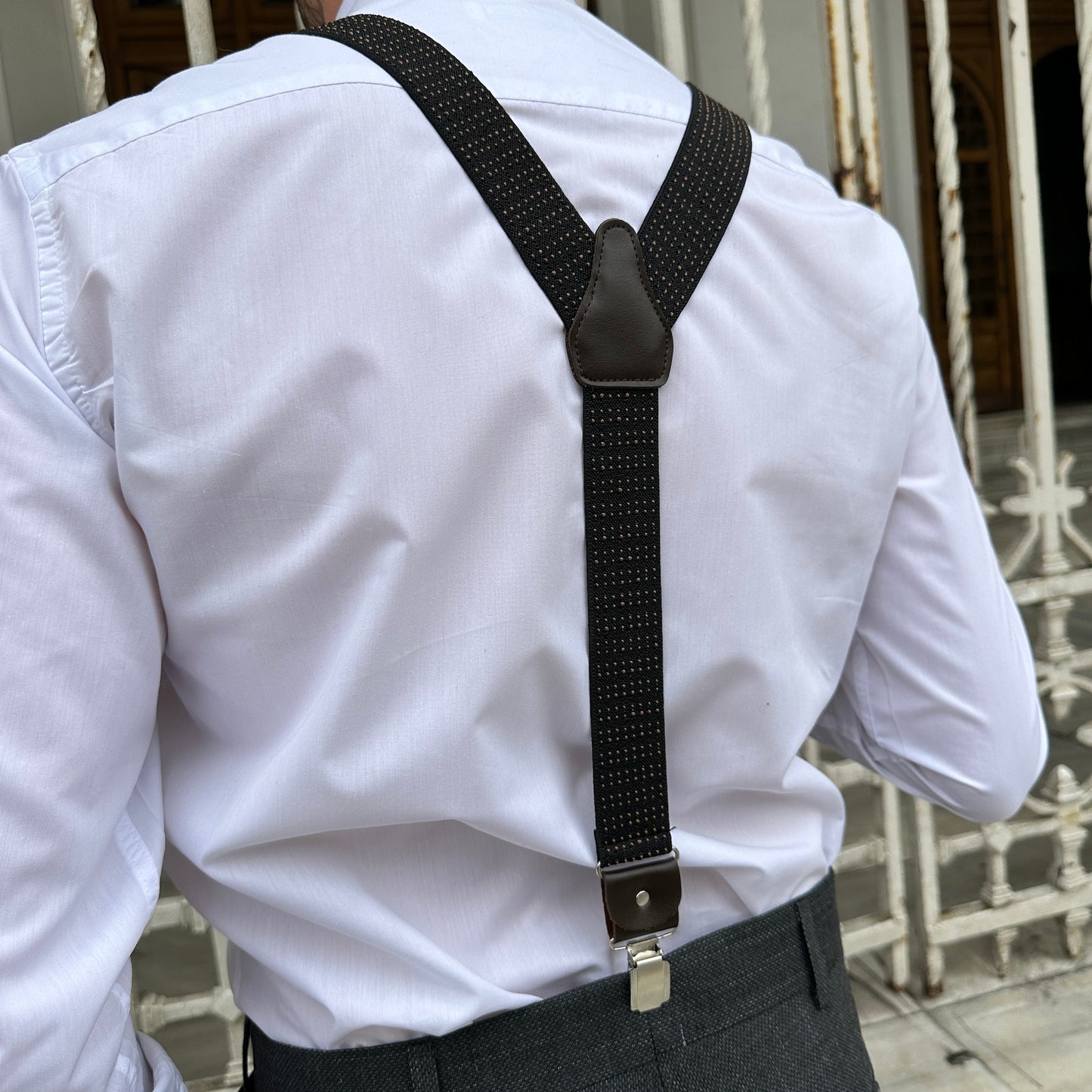 Custom Milky Brown Suspender with Chic White Polka Dots - Dark Brown with Caramel Polka Dots - Unique and Customizable Gift for Him.