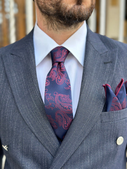Silk Tie Set for Men - Wine and Navy. A Tie Exclusively Crafted for Gentlemen, Perfect for Every Occasion from Business Meetings to Dinners!