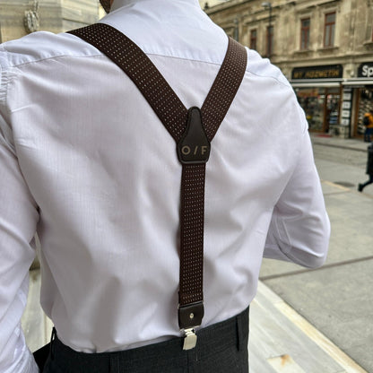 Custom Milky Brown Suspender with Chic White Polka Dots - Dark Brown with Caramel Polka Dots - Unique and Customizable Gift for Him.