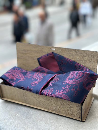 Silk Tie Set for Men - Wine and Navy. A Tie Exclusively Crafted for Gentlemen, Perfect for Every Occasion from Business Meetings to Dinners!