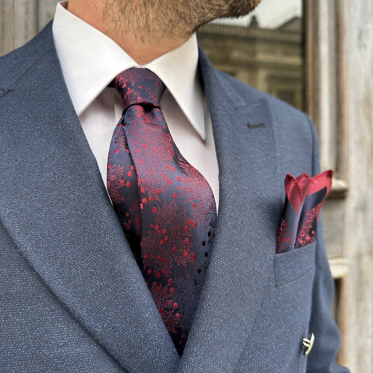 Spring Floral Tie and Pocket Square Set for Country Weddings. Handmade Silk Tie Set for Men. Wedding and Engagement Gifts for Grooms.