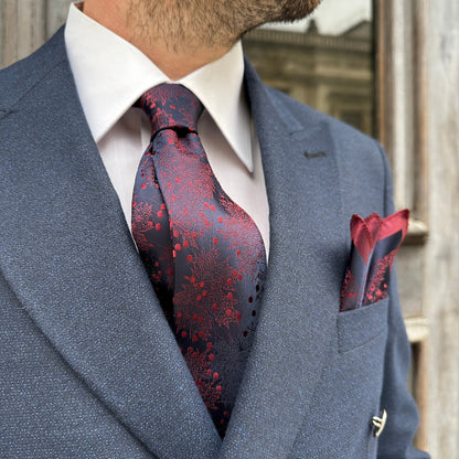 Spring Floral Tie and Pocket Square Set for Country Weddings. Handmade Silk Tie Set for Men. Wedding and Engagement Gifts for Grooms.