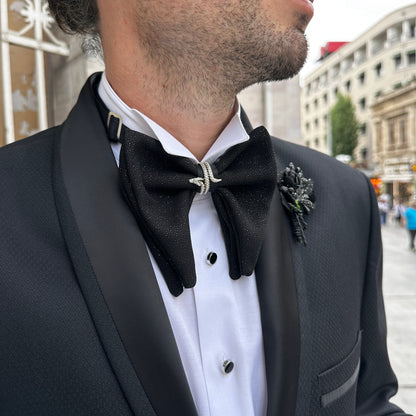 Handmade Sparkling Black Butterfly Bow Tie for Ceremonies. Perfect for Stylish Grooms and Thoughtful Gift for Wedding Gift Boxes.