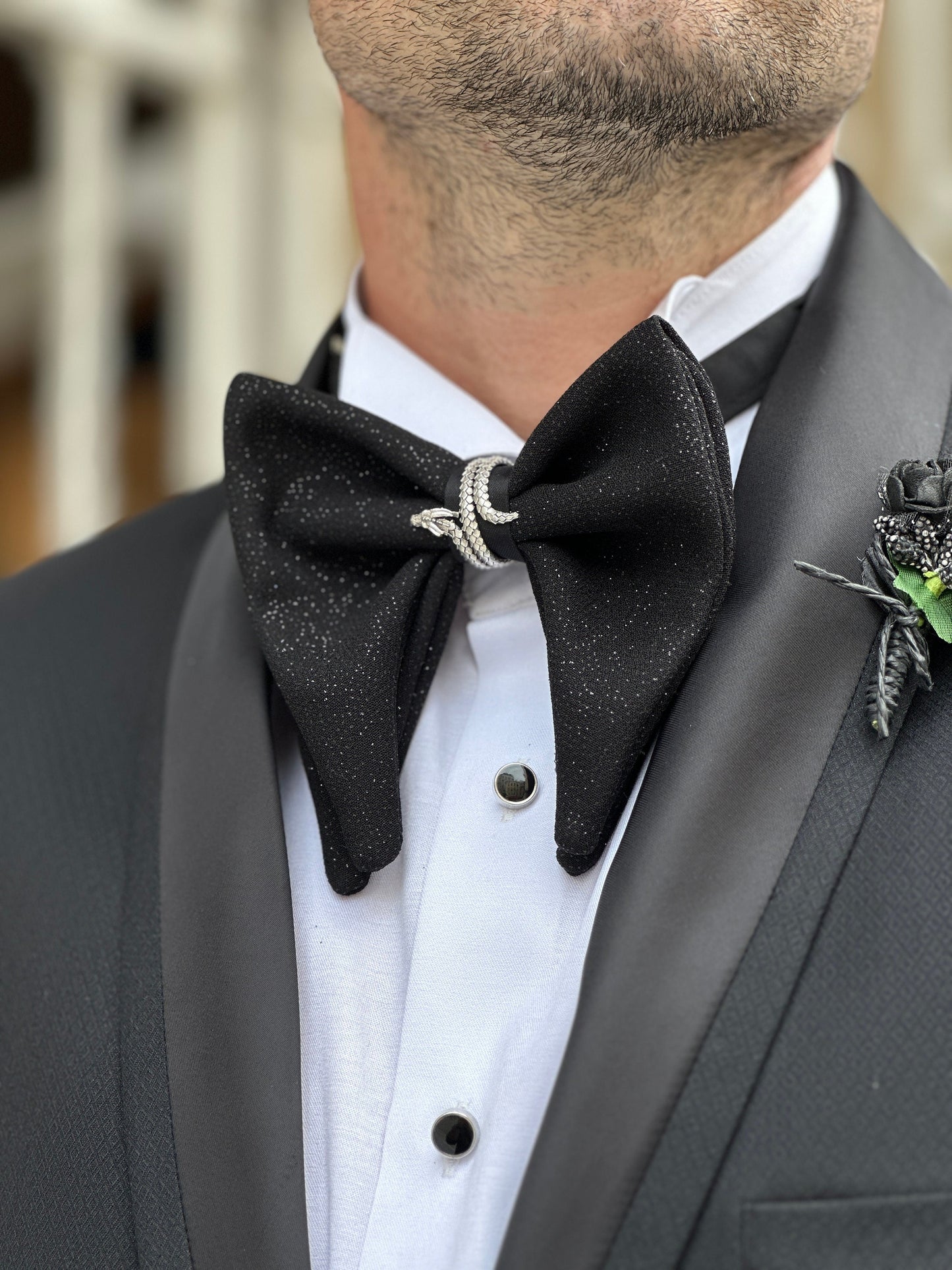 Handmade Sparkling Black Butterfly Bow Tie for Ceremonies. Perfect for Stylish Grooms and Thoughtful Gift for Wedding Gift Boxes.