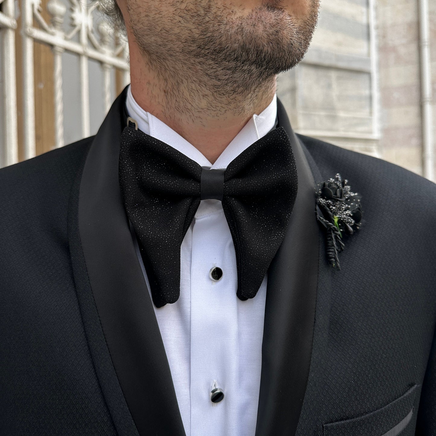 Handmade Sparkling Black Butterfly Bow Tie for Ceremonies. Perfect for Stylish Grooms and Thoughtful Gift for Wedding Gift Boxes.