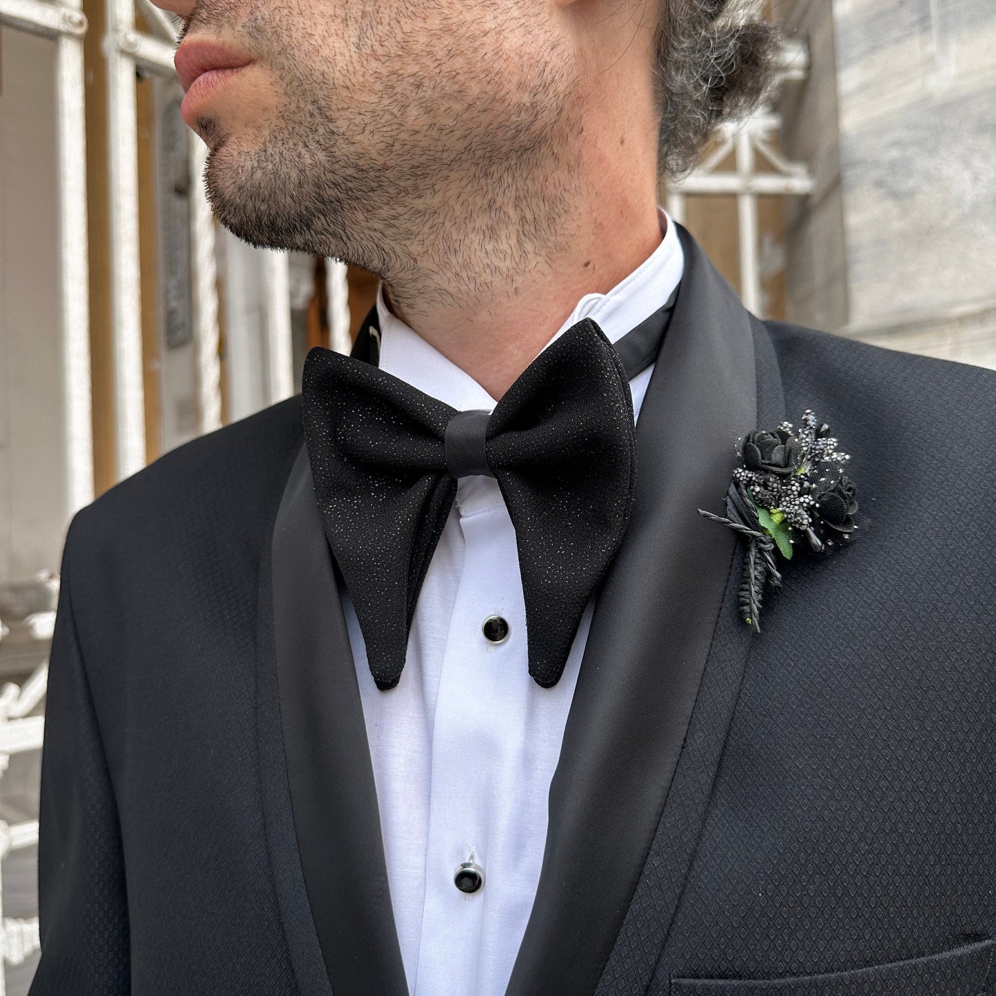 Handmade Sparkling Black Butterfly Bow Tie for Ceremonies. Perfect for Stylish Grooms and Thoughtful Gift for Wedding Gift Boxes.