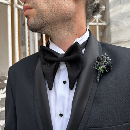 Handmade Sparkling Black Butterfly Bow Tie for Ceremonies. Perfect for Stylish Grooms and Thoughtful Gift for Wedding Gift Boxes.
