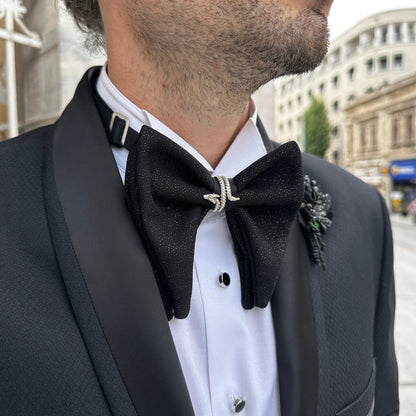 Handmade Sparkling Black Butterfly Bow Tie for Ceremonies. Perfect for Stylish Grooms and Thoughtful Gift for Wedding Gift Boxes.