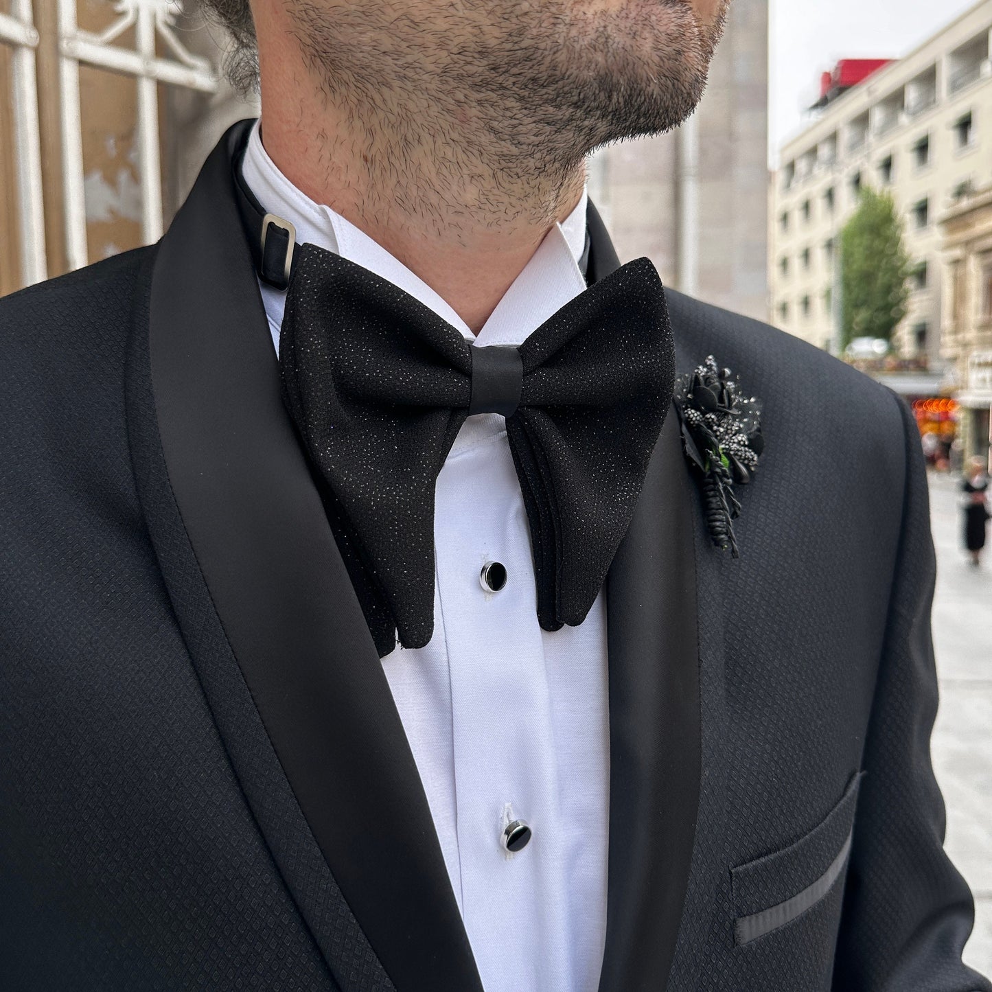 Handmade Sparkling Black Butterfly Bow Tie for Ceremonies. Perfect for Stylish Grooms and Thoughtful Gift for Wedding Gift Boxes.