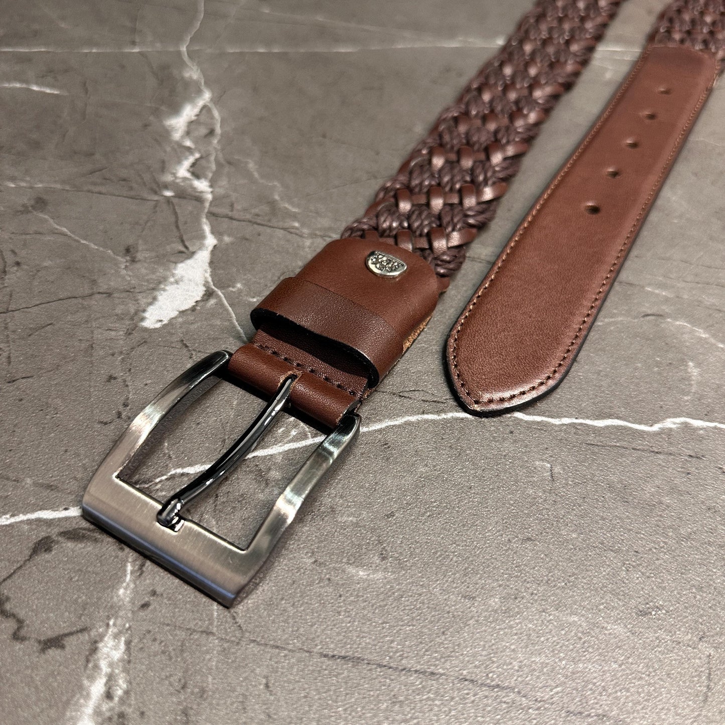 Italian Leather Braided Belt for Men. Premium Design Brown and Black Belt with Stainless Steel Buckle. Durable and Timeless Men's Accessory.