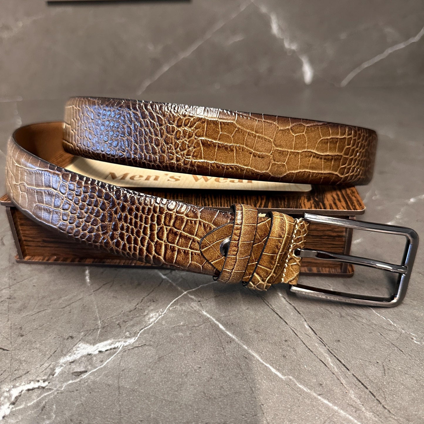 Premium Crocodile Leather Belt - Olive Green, Bloody Red, Caramel, Brown, Black, Tan, Fuchsia Leather Belts for Men. Unique Gift for Him.