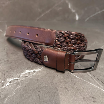 Italian Leather Braided Belt for Men. Premium Design Brown and Black Belt with Stainless Steel Buckle. Durable and Timeless Men's Accessory.