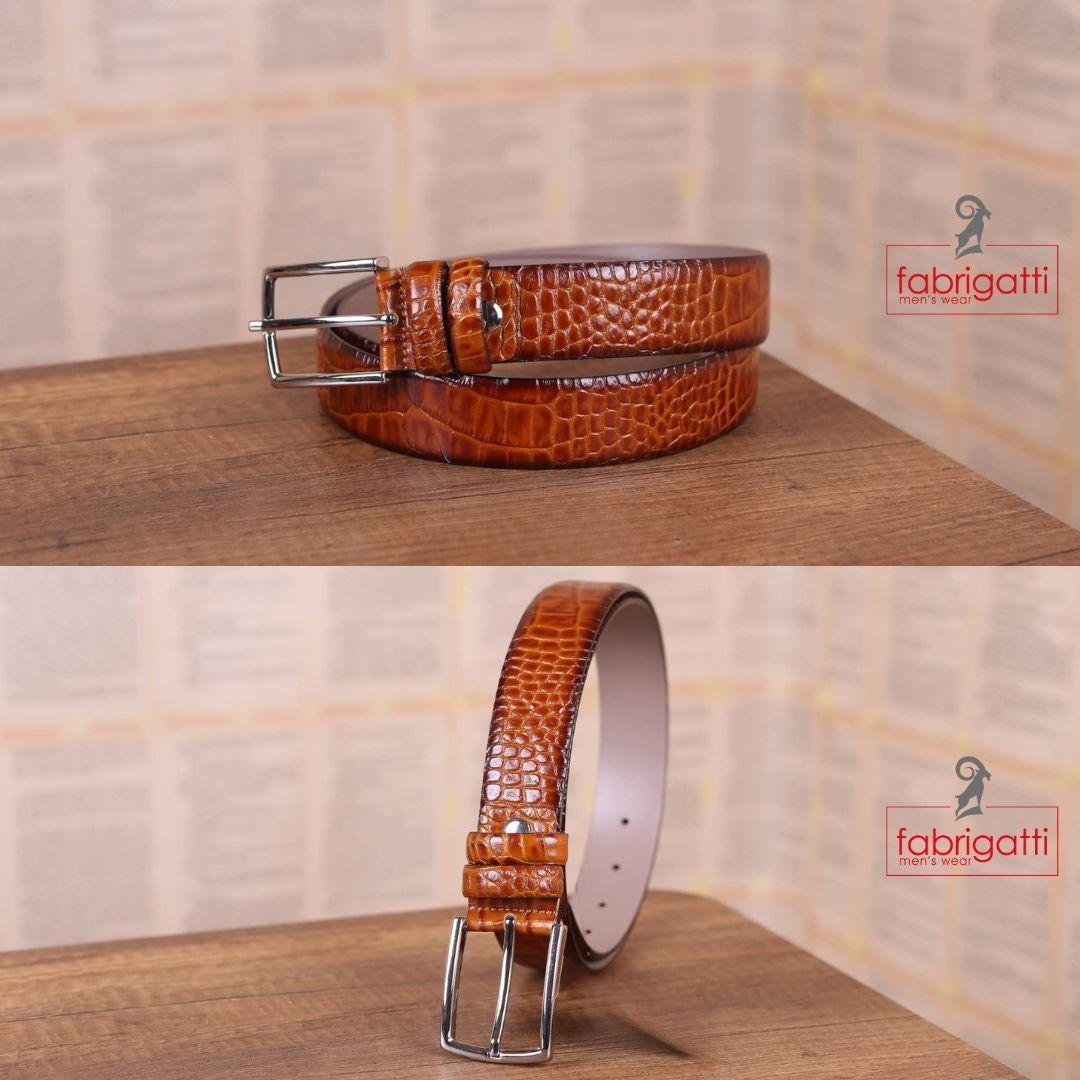 Premium Crocodile Leather Belt - Olive Green, Bloody Red, Caramel, Brown, Black, Tan, Fuchsia Leather Belts for Men. Unique Gift for Him.