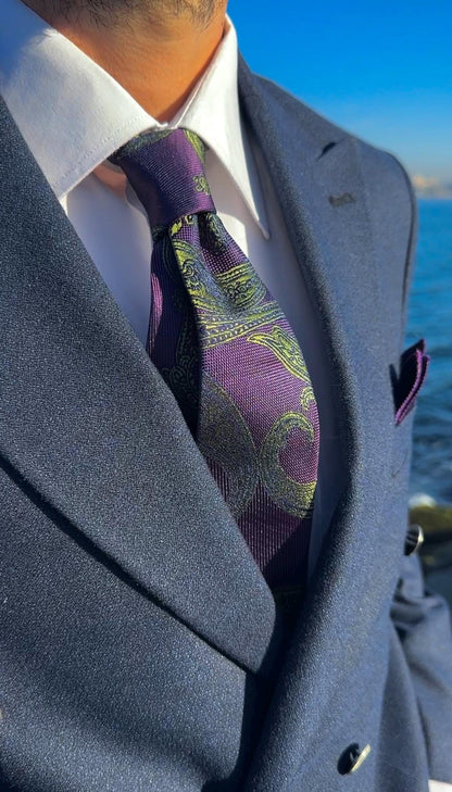 Luxury Silk Blend Paisley Ivy Tie Set. Timeless Elegance for Weddings & Business Events. Perfect Gift for Grooms and Stylish Men.