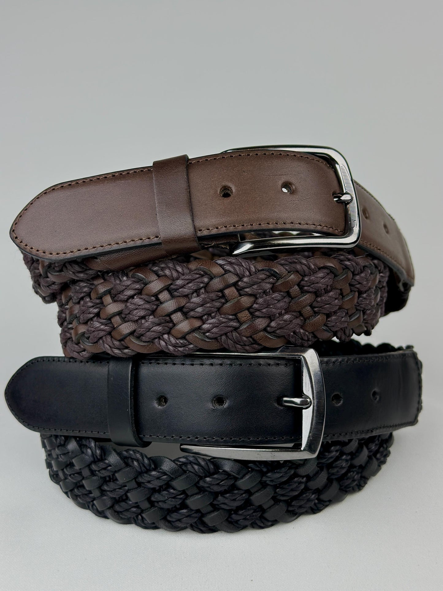 Italian Leather Braided Belt for Men. Premium Design Brown and Black Belt with Stainless Steel Buckle. Durable and Timeless Men's Accessory.
