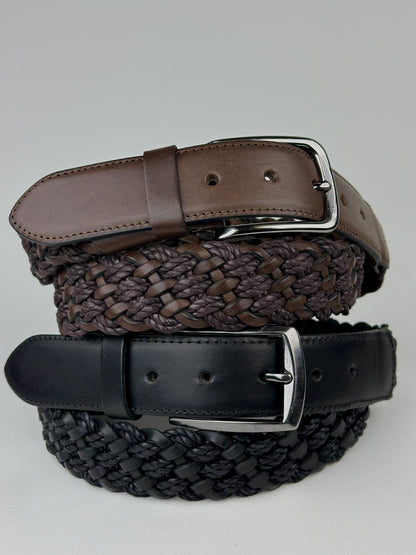 Italian Leather Braided Belt for Men. Premium Design Brown and Black Belt with Stainless Steel Buckle. Durable and Timeless Men's Accessory.
