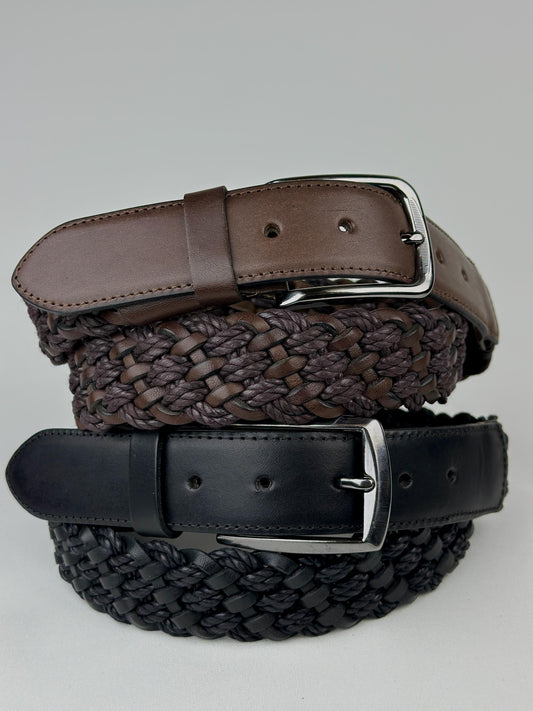 Italian Leather Braided Belt for Men. Premium Design Brown and Black Belt with Stainless Steel Buckle. Durable and Timeless Men's Accessory.