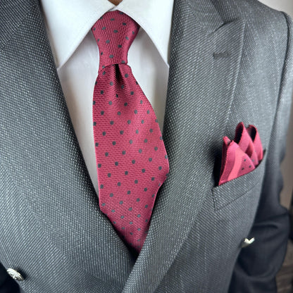 Polka Dot Silk Blend Tie Set  Burgundy or Black with Pocket Square | Elegant Gift for Dad, Groom, or Stylish Men. Silk Handkerchief for Men