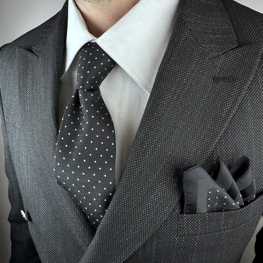 Polka Dot Silk Blend Tie Set  Burgundy or Black with Pocket Square | Elegant Gift for Dad, Groom, or Stylish Men. Silk Handkerchief for Men