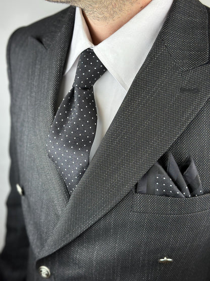 Polka Dot Silk Blend Tie Set  Burgundy or Black with Pocket Square | Elegant Gift for Dad, Groom, or Stylish Men. Silk Handkerchief for Men