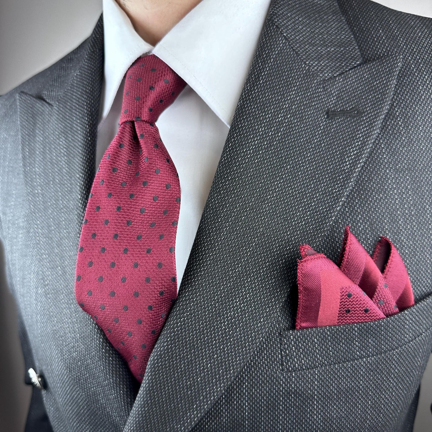 Polka Dot Silk Blend Tie Set  Burgundy or Black with Pocket Square | Elegant Gift for Dad, Groom, or Stylish Men. Silk Handkerchief for Men