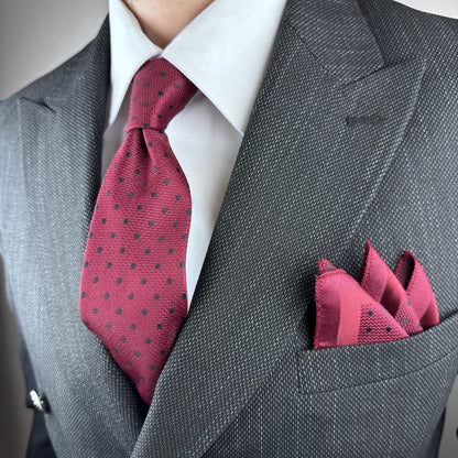Polka Dot Silk Blend Tie Set  Burgundy or Black with Pocket Square | Elegant Gift for Dad, Groom, or Stylish Men. Silk Handkerchief for Men
