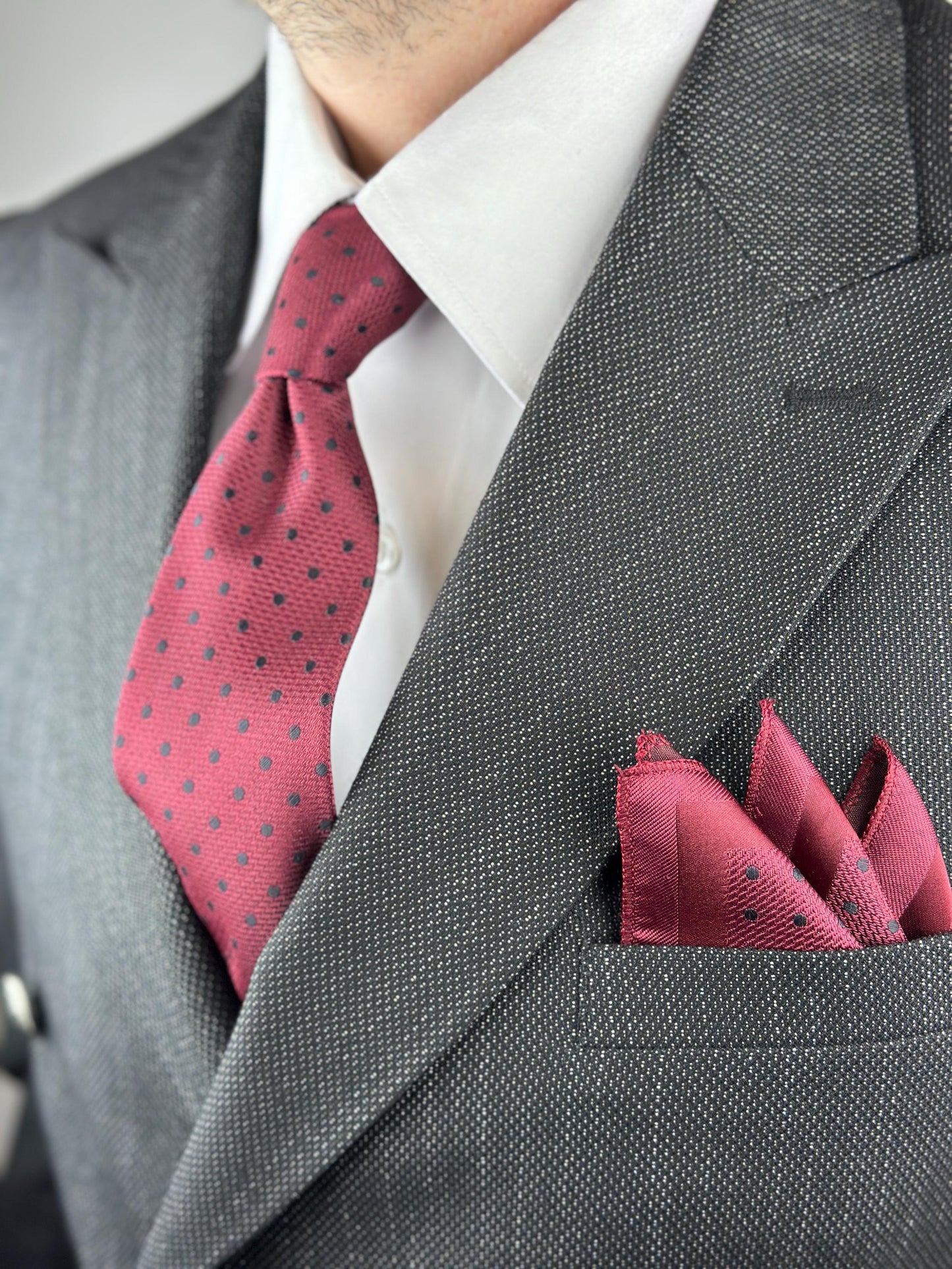 Polka Dot Silk Blend Tie Set  Burgundy or Black with Pocket Square | Elegant Gift for Dad, Groom, or Stylish Men. Silk Handkerchief for Men