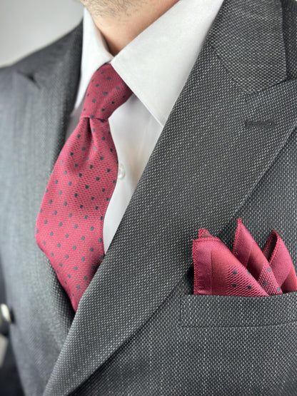 Polka Dot Silk Blend Tie Set  Burgundy or Black with Pocket Square | Elegant Gift for Dad, Groom, or Stylish Men. Silk Handkerchief for Men