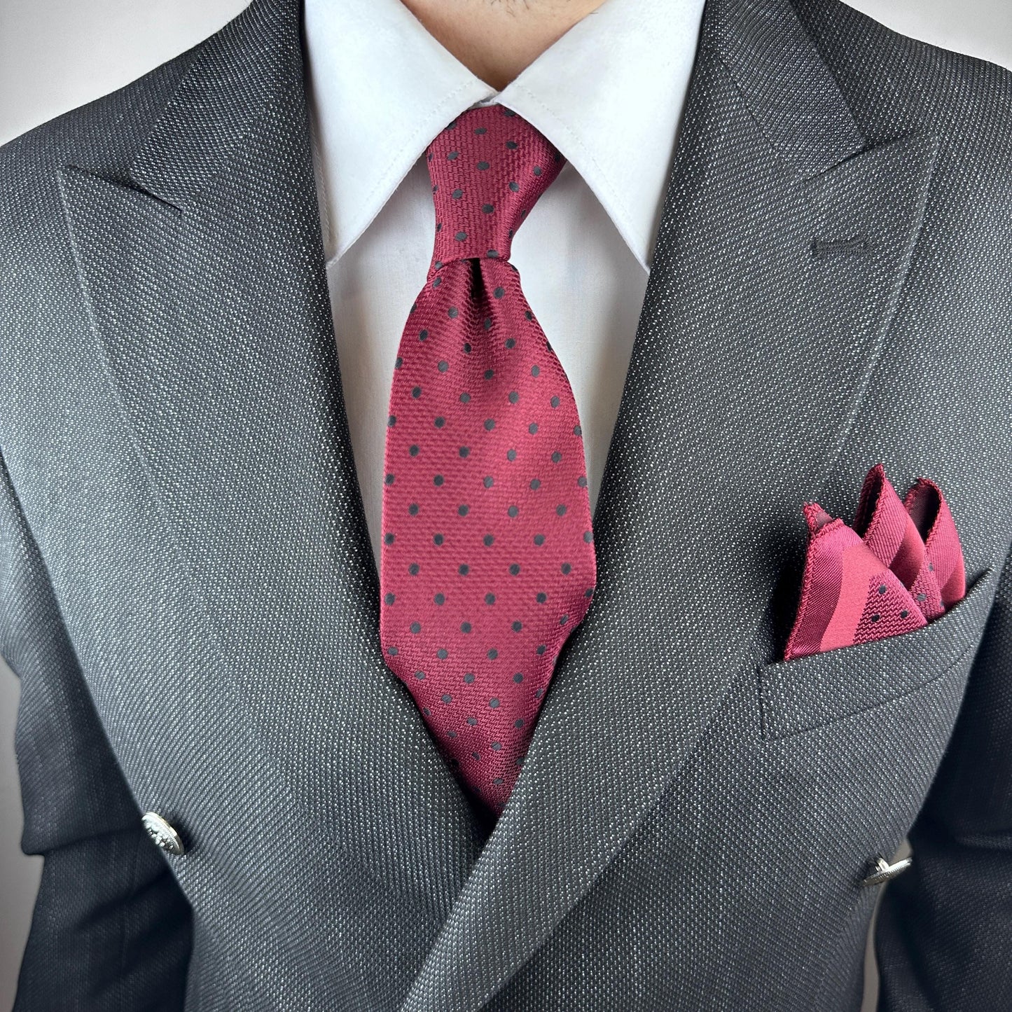 Polka Dot Silk Blend Tie Set  Burgundy or Black with Pocket Square | Elegant Gift for Dad, Groom, or Stylish Men. Silk Handkerchief for Men