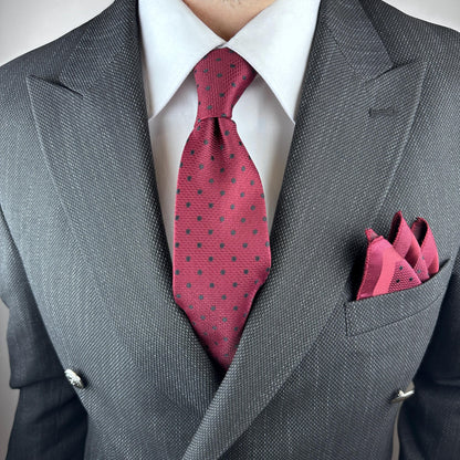 Polka Dot Silk Blend Tie Set  Burgundy or Black with Pocket Square | Elegant Gift for Dad, Groom, or Stylish Men. Silk Handkerchief for Men