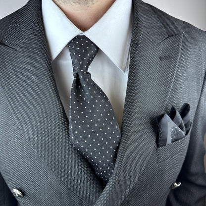 Polka Dot Silk Blend Tie Set  Burgundy or Black with Pocket Square | Elegant Gift for Dad, Groom, or Stylish Men. Silk Handkerchief for Men