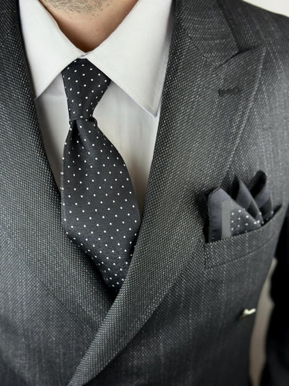 Polka Dot Silk Blend Tie Set  Burgundy or Black with Pocket Square | Elegant Gift for Dad, Groom, or Stylish Men. Silk Handkerchief for Men