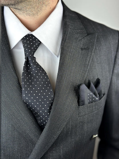 Polka Dot Silk Blend Tie Set  Burgundy or Black with Pocket Square | Elegant Gift for Dad, Groom, or Stylish Men. Silk Handkerchief for Men