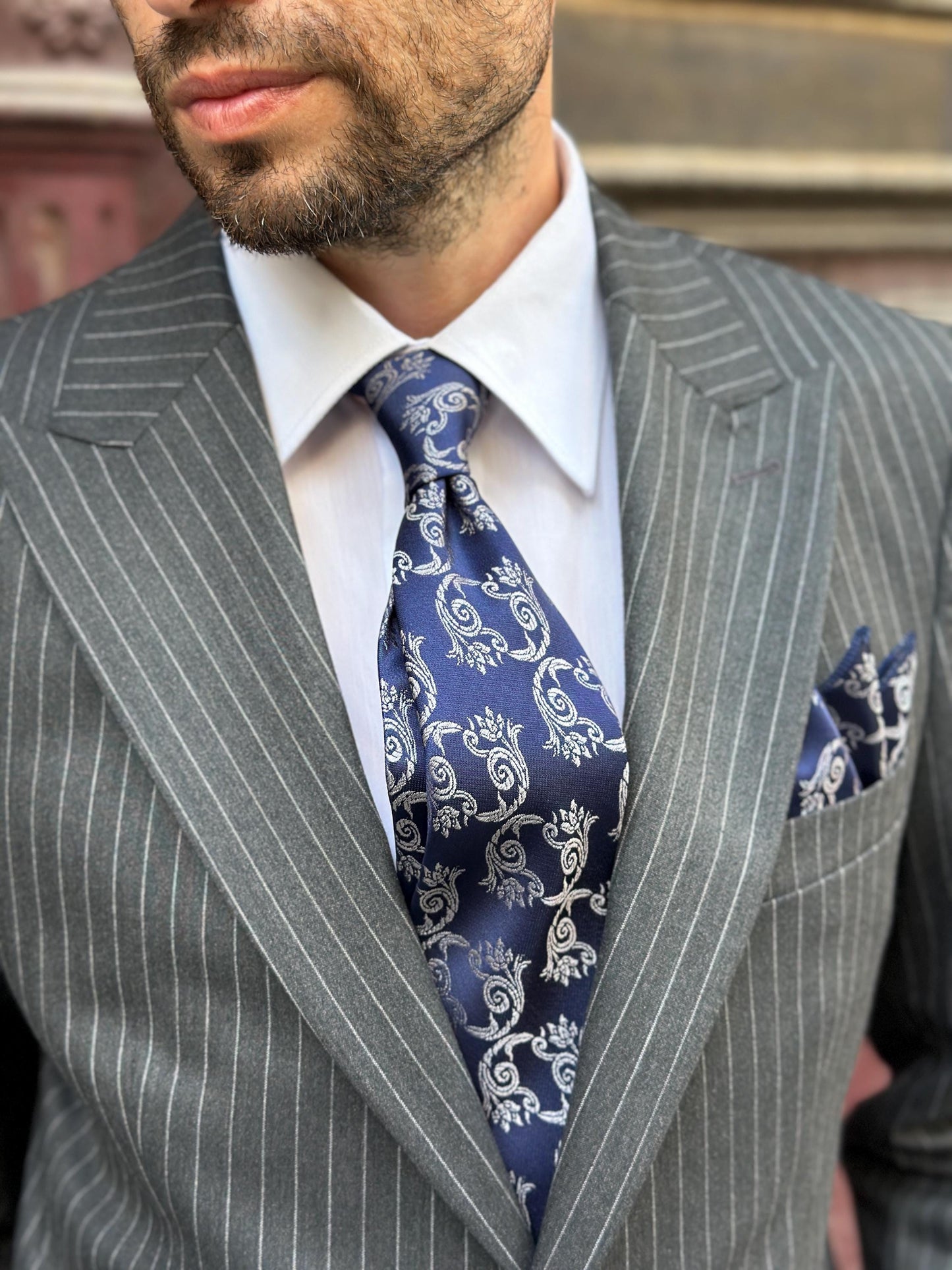 Artisan Silk Tie & Pocket Square Set | Heirloom Damask Motif | Unique Color Palettes | A Timeless Accessory for the Refined Gentleman.