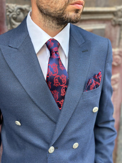 Artisan Silk Tie & Pocket Square Set | Heirloom Damask Motif | Unique Color Palettes | A Timeless Accessory for the Refined Gentleman.