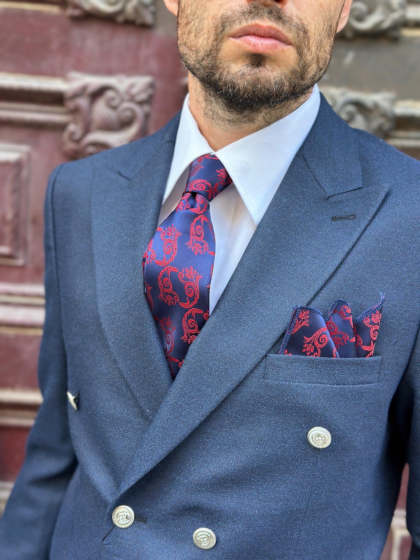 Artisan Silk Tie & Pocket Square Set | Heirloom Damask Motif | Unique Color Palettes | A Timeless Accessory for the Refined Gentleman.