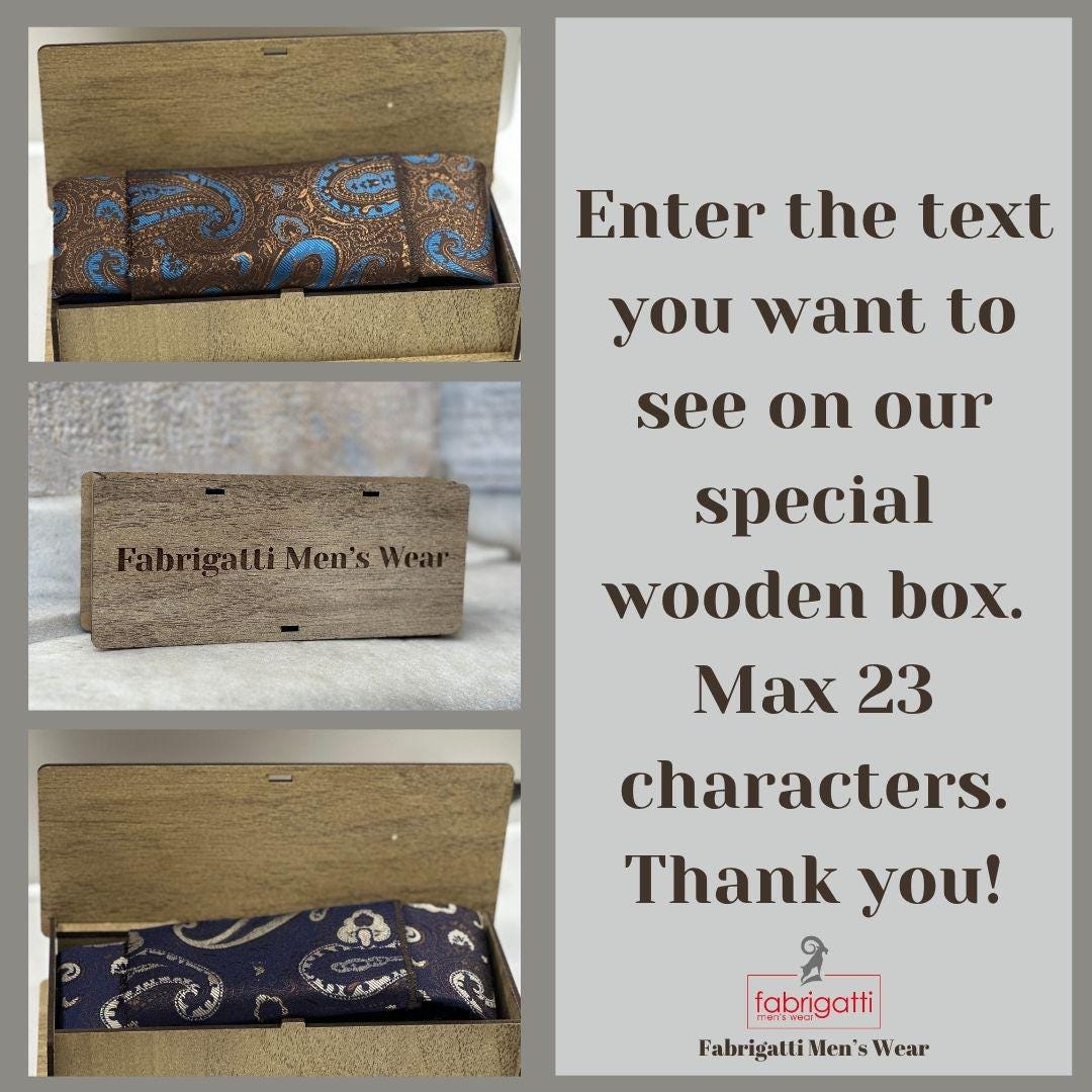 Handmade Paisley Silk Tie & Pocket Square Set, 7cm Narrow Tie, Silk in Brown with Turquoise or Navy with Tan, Luxury Gift for Him.