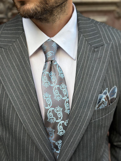 Artisan Silk Tie & Pocket Square Set | Heirloom Damask Motif | Unique Color Palettes | A Timeless Accessory for the Refined Gentleman.